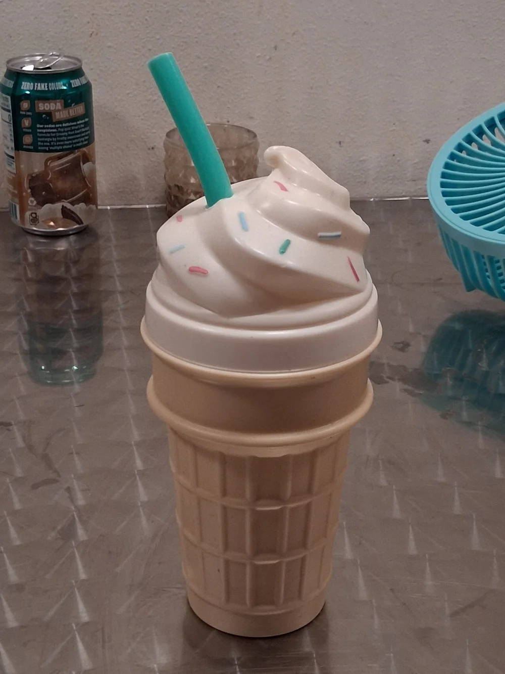 Cream Ice Cream Cone Tumbler with Mint Straw - Party Drink Cup